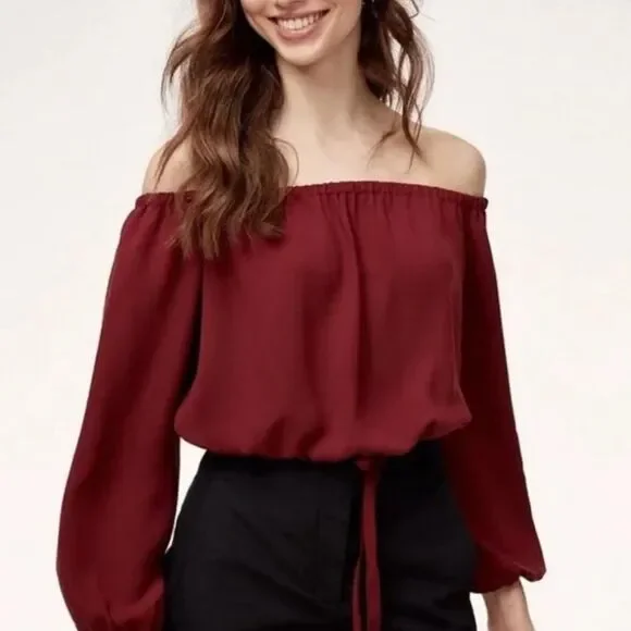 Aritzia Cropped Off Shoulder Green Blouse XS - Picture 4 of 4